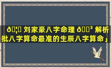 🦈 刘家豪八字命理 🐳 解析「批八字算命最准的生辰八字算命」